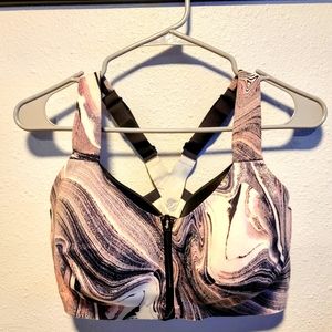 Victorias Secret Sports Bra 36DDD clip and zip front closure- pink, black, grey